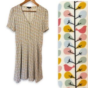 VTG Midi Dress UVR Connected Popover Fit & Flare Made in Europe Bird Print Multi